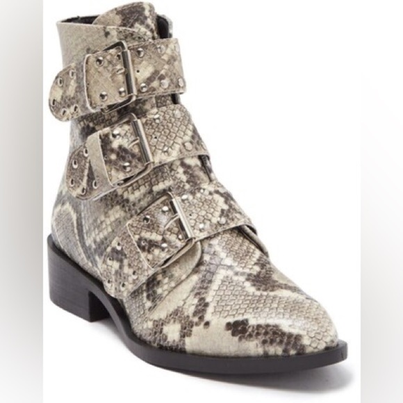 NEW STEVEN NEW YORK Harmon Triple Buckle Animal snake Print Boot booties 8.5 - Picture 3 of 15